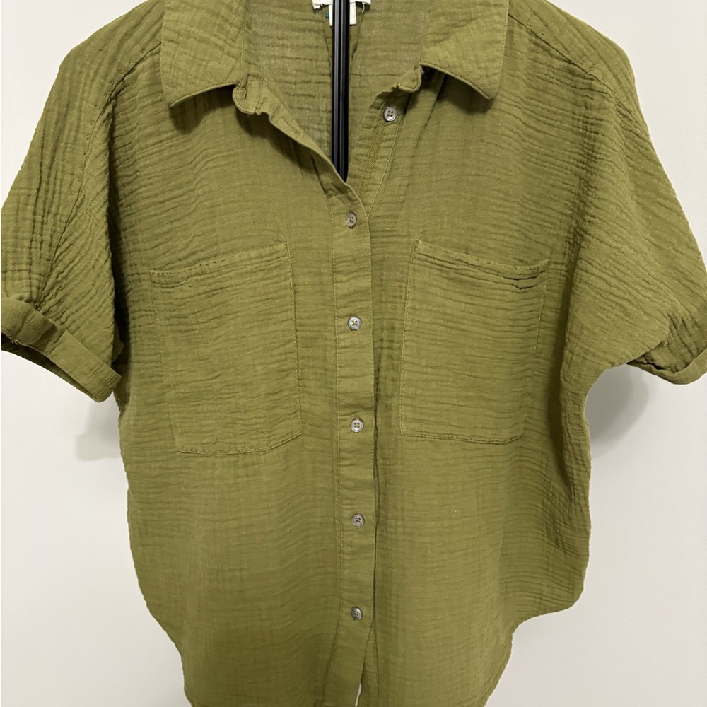 Sundance Mona Gauze Camp Shirt Olive Green Boho Coastal Grandma Sz S - Picture 2 of 8